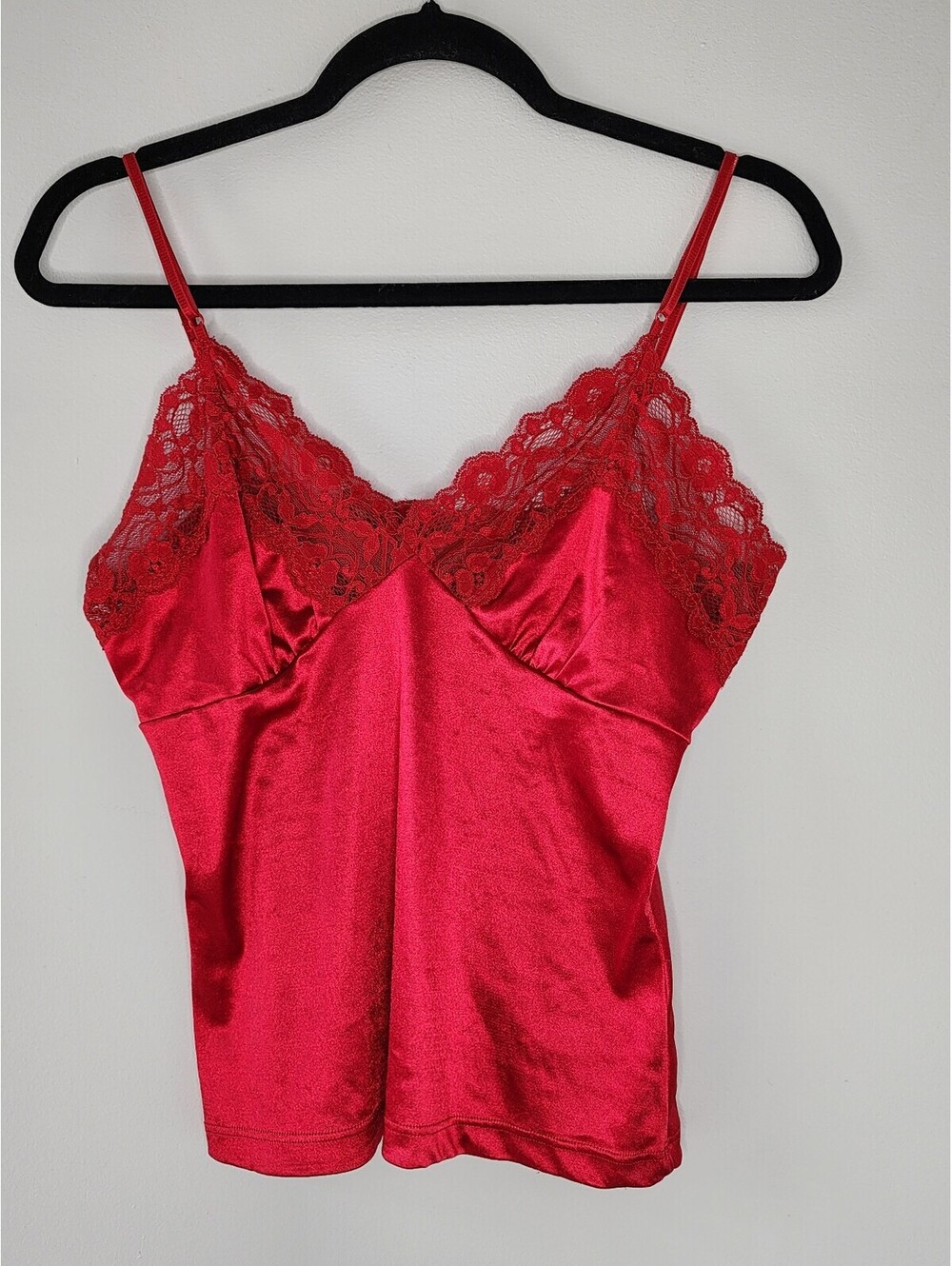 Y2K Charlotte Russe Red Lace Trim Satin Baby Doll Camisole Tank Top